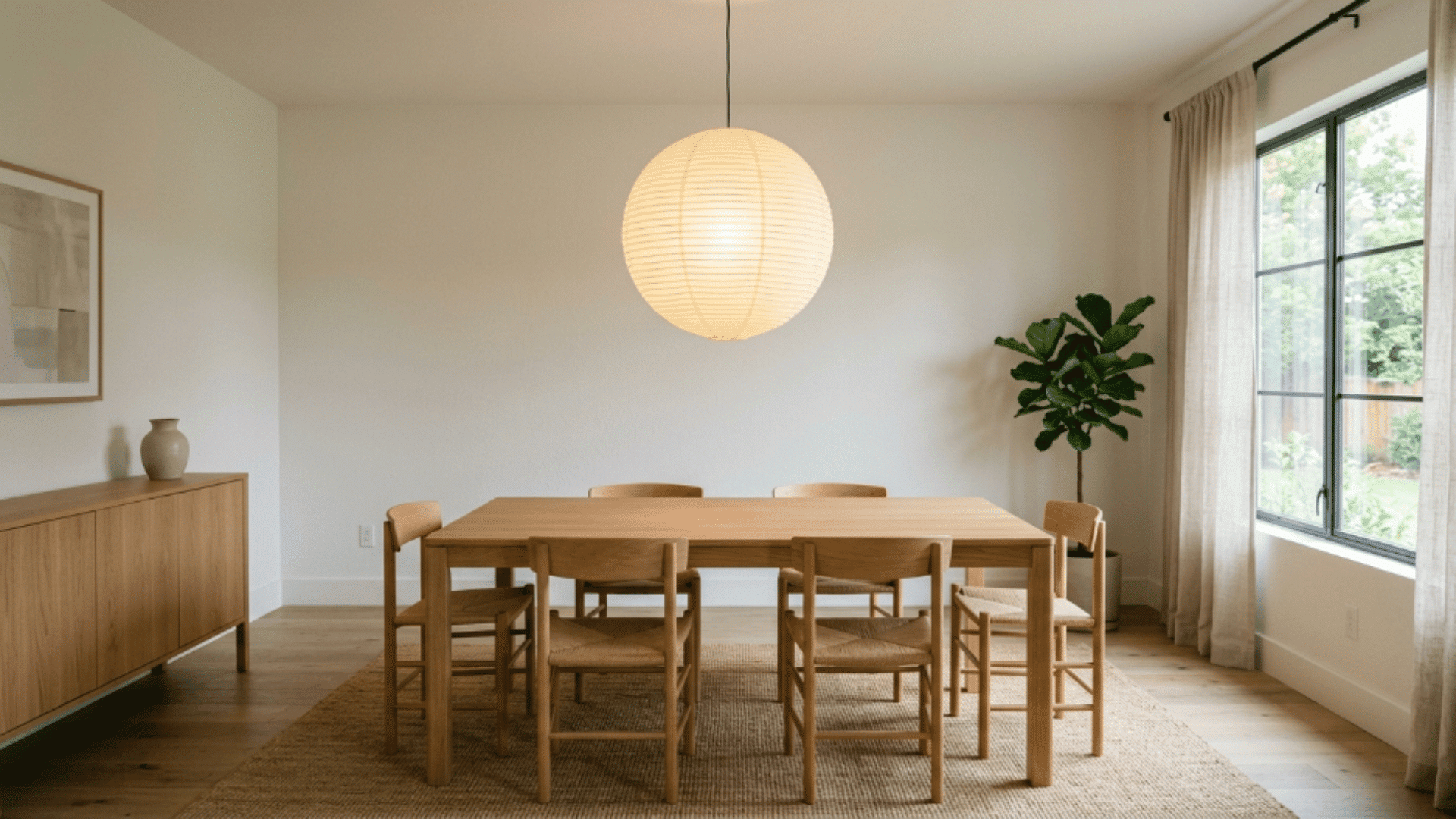 round paper lantern light on dining table with soft diffused glow