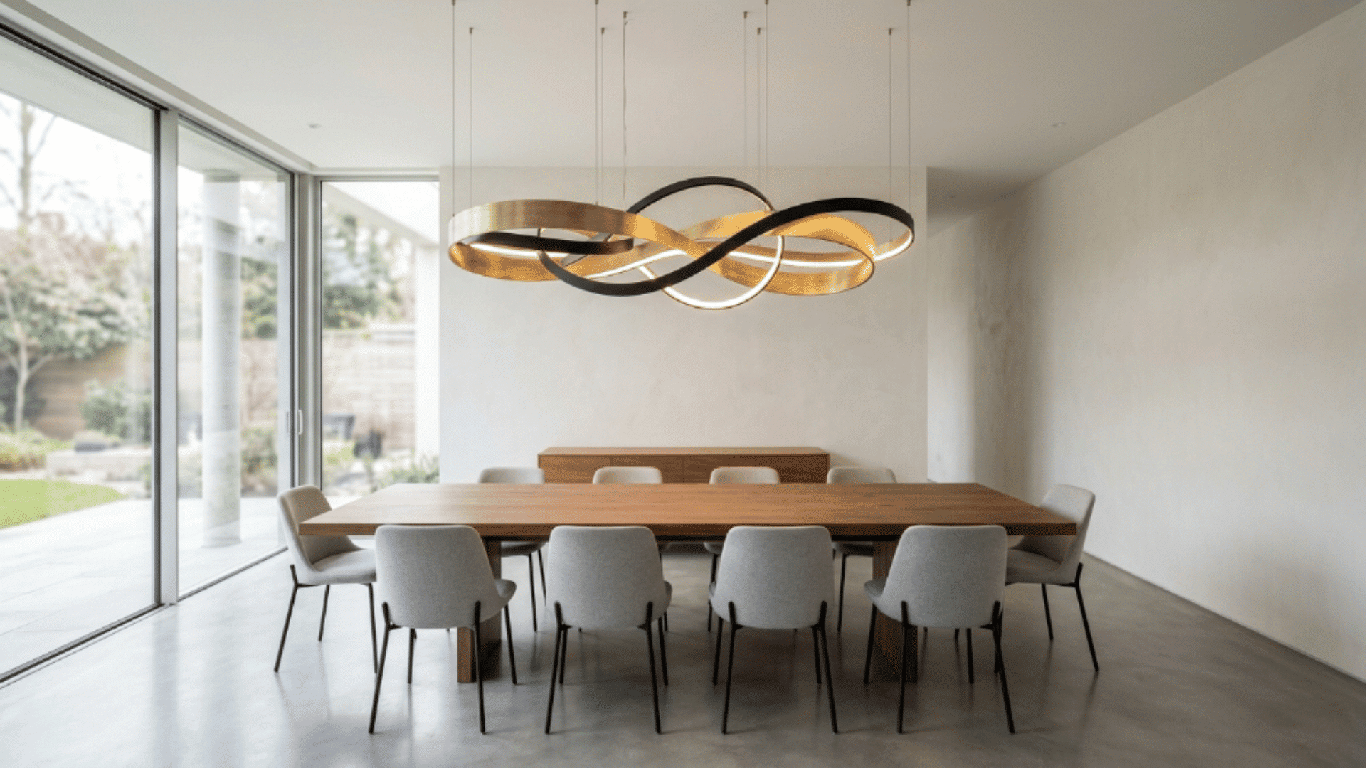 sculptural light fixture above dining table acting as a bold focal point (1)