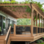 shade provides elegant protection from the sun for an outdoor dining area