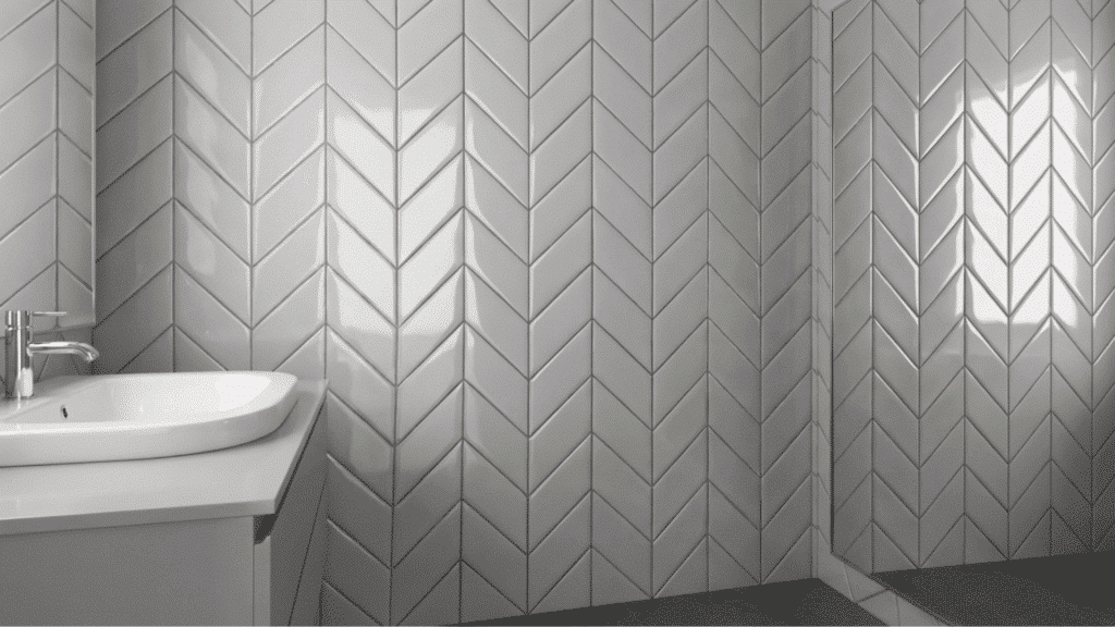 sharp zigzag pattern with precise tile cuts for a bold, modern look.