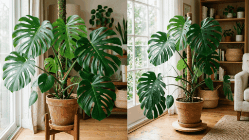 side-by-side swiss Cheese Plan andt Monstera plants