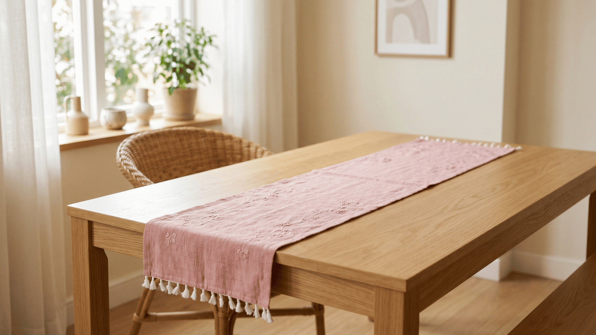 simple table runner used as a clean and minimalist dining table centerpiece