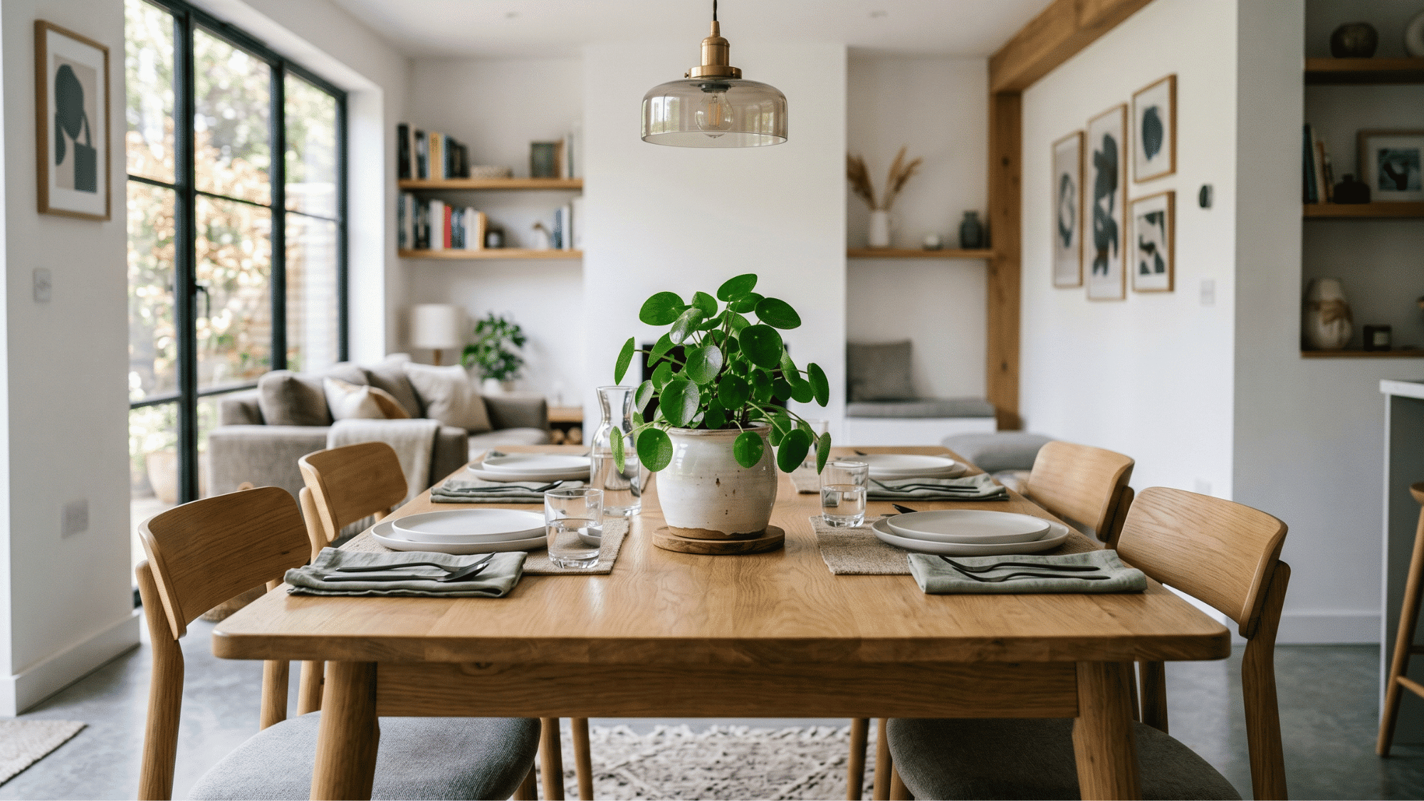 small indoor plant centerpiece adding freshness to a dining table