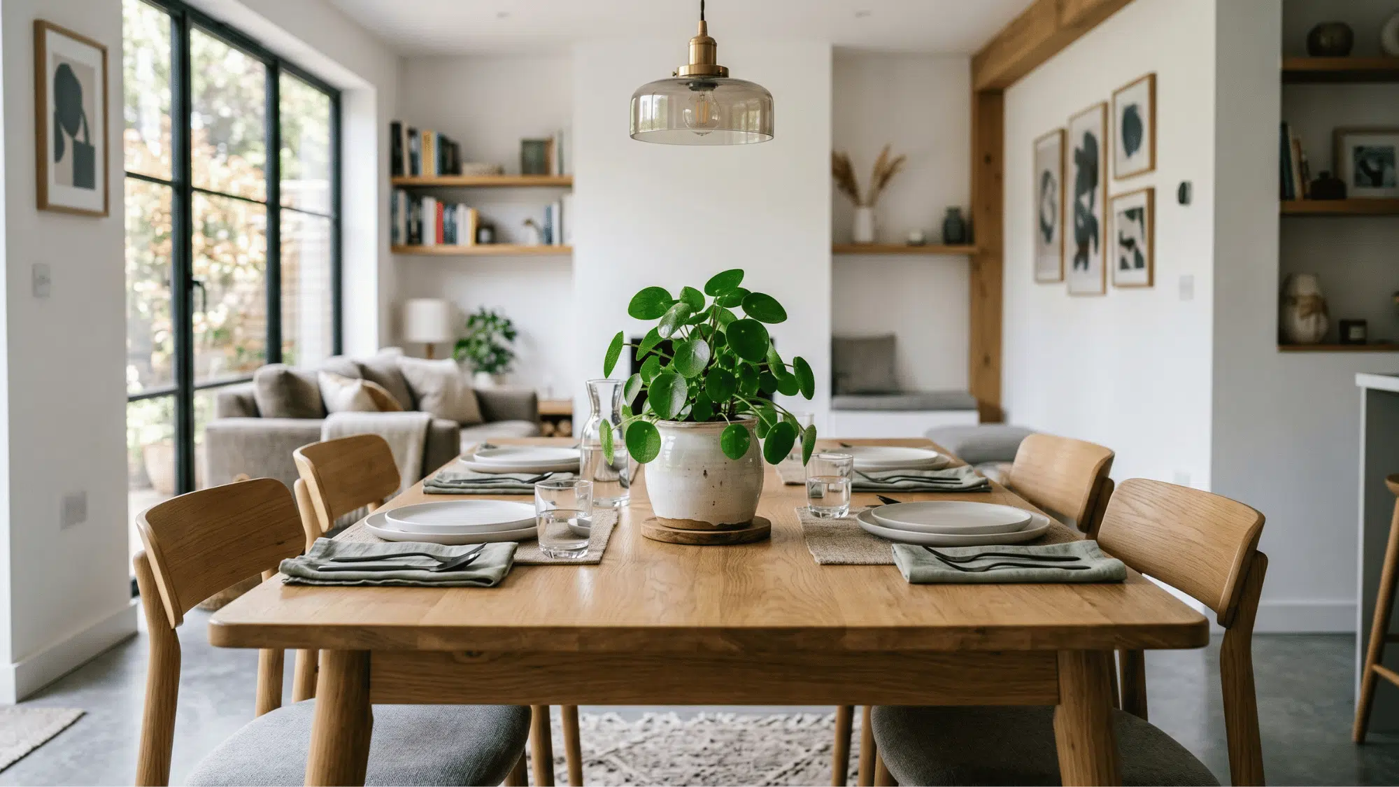 small indoor plant centerpiece adding freshness to a dining table