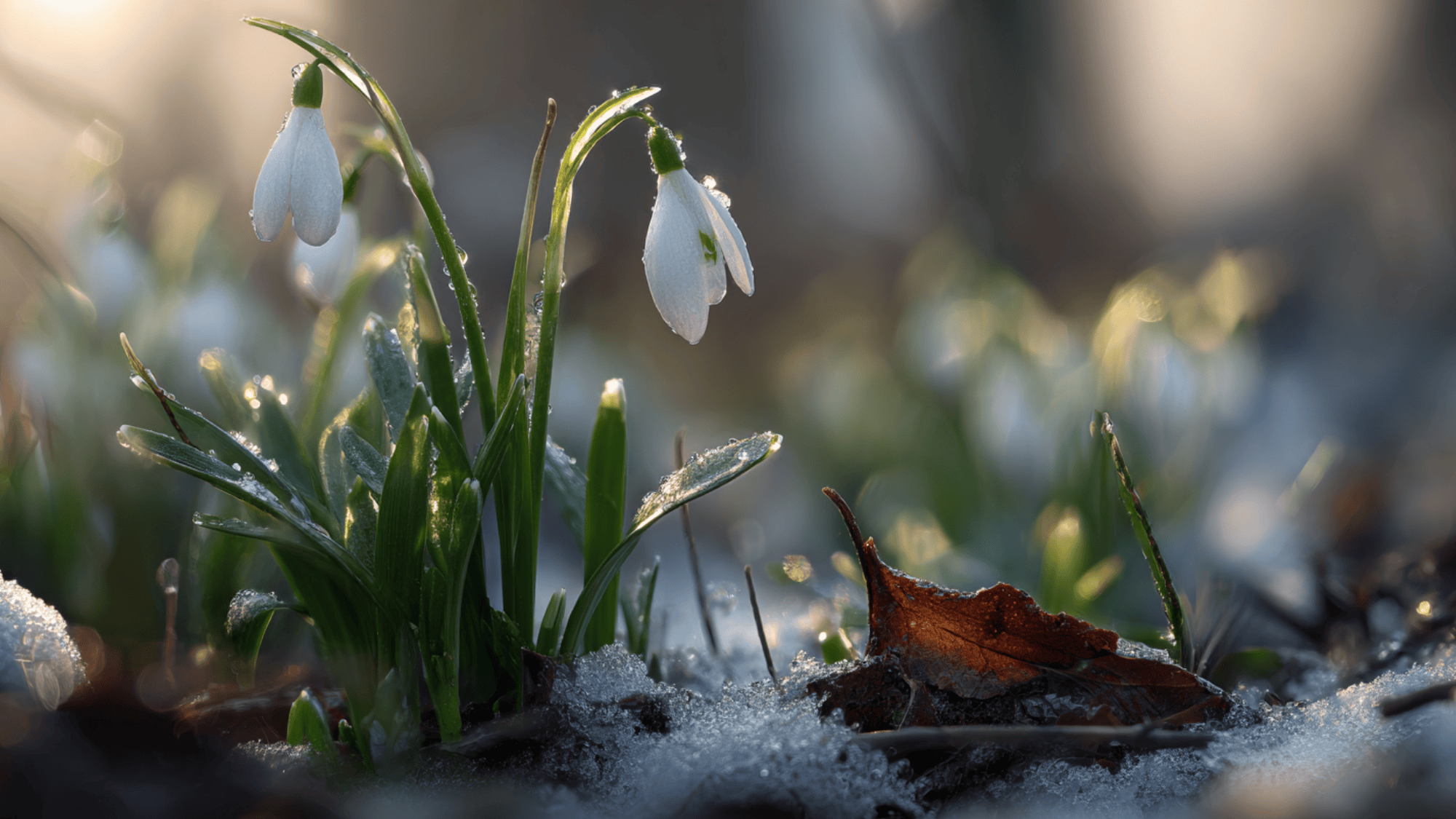 snowdrops flowers growing through snow