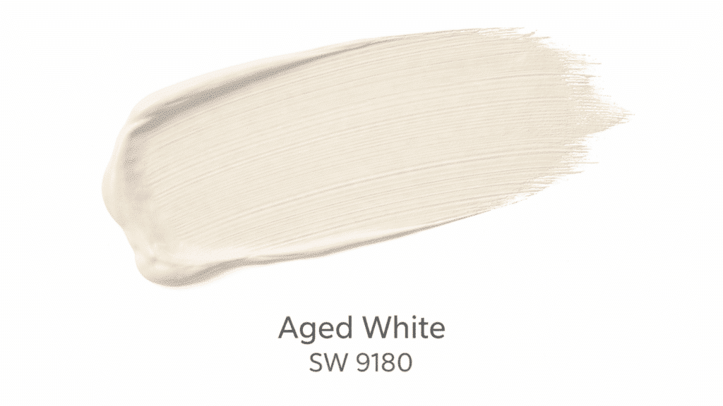 soft aged white paint swatch with subtle brush strokes, offering a calm, soothing look on a clean backdrop