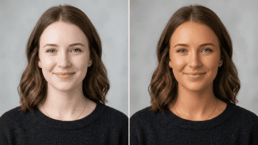 spray tan before and after results showing an even bronze glow on the same person in a side by side comparison