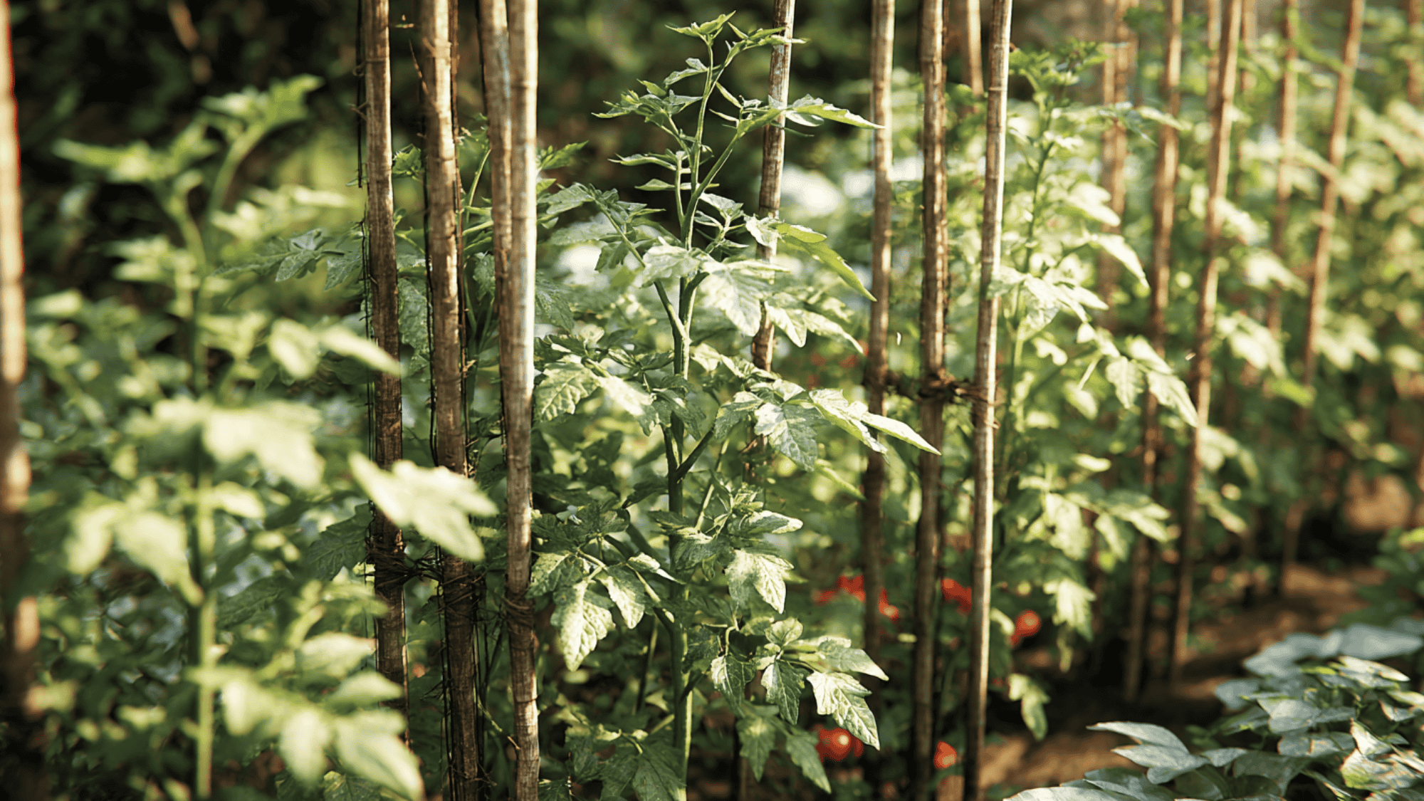 staking tomato plants with support system for healthy upright growth