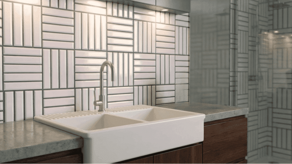 structured grid pattern with alternating horizontal and vertical tiles for a textured look.
