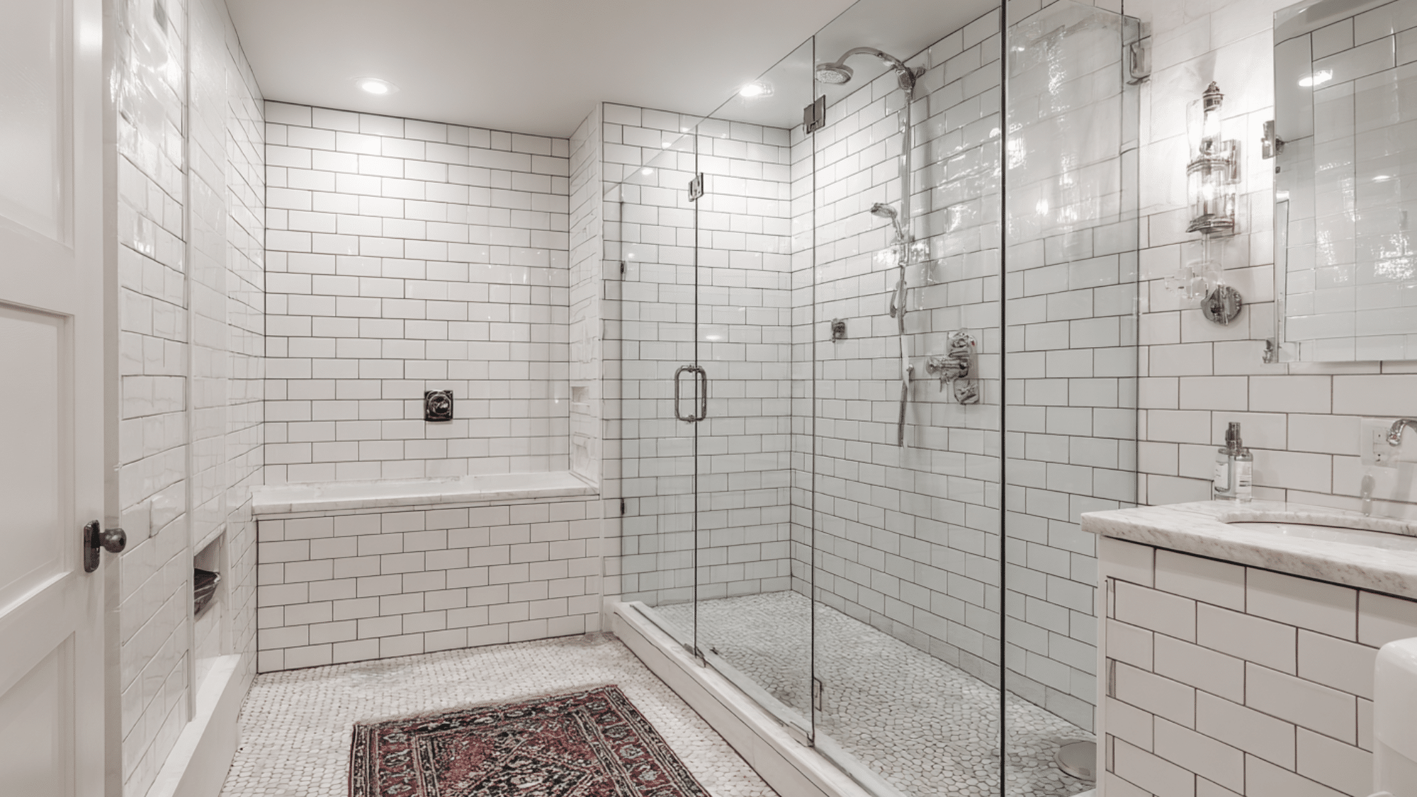 subway tile shower walls with clean classic design offering timeless and budget friendly bathroom style