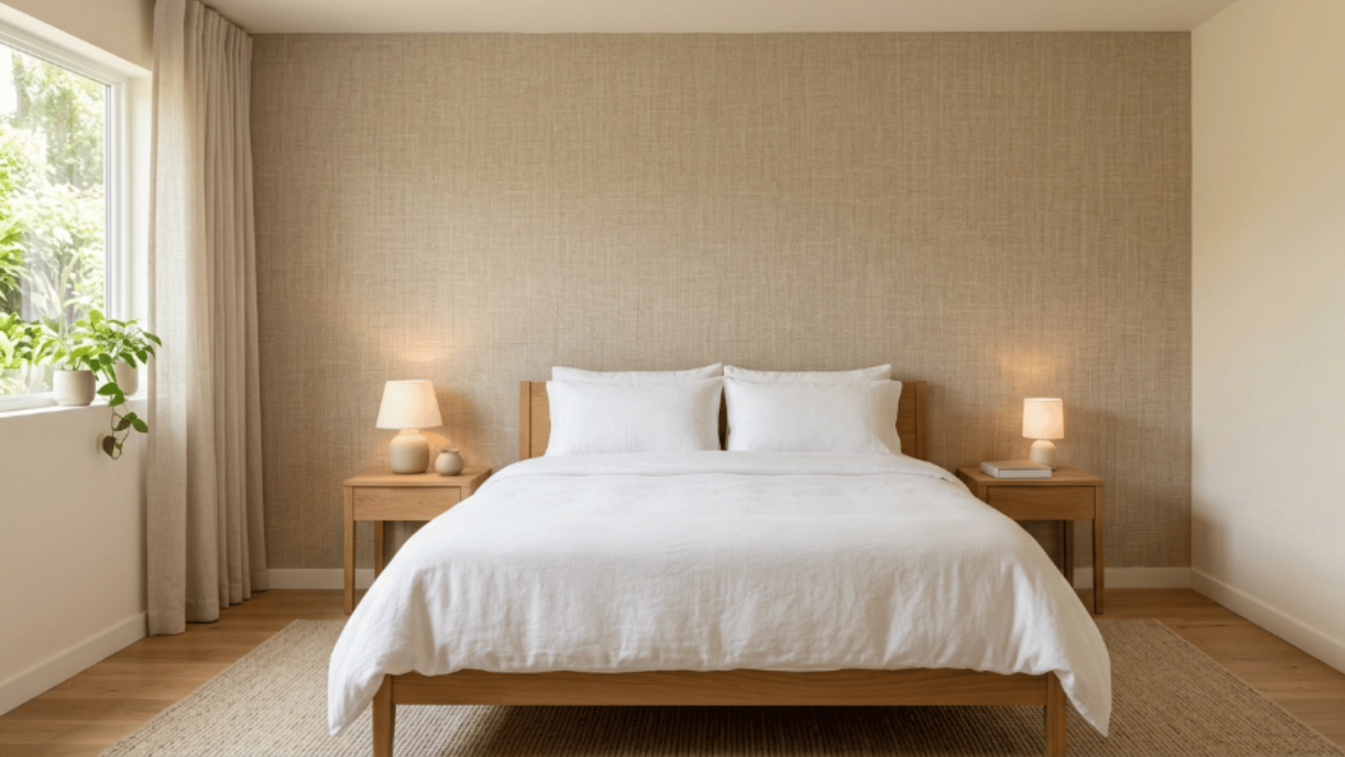 textured wallpaper with soft fabric-like finish adding depth without strong patterns