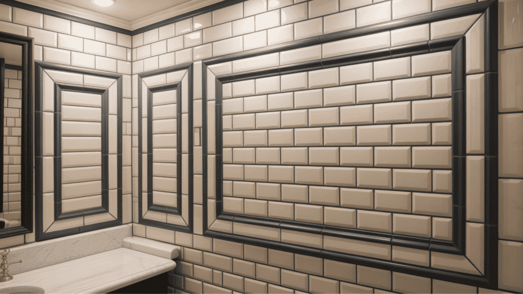 the box pattern creates rectangular frames using tiles laid in a bordered arrangement