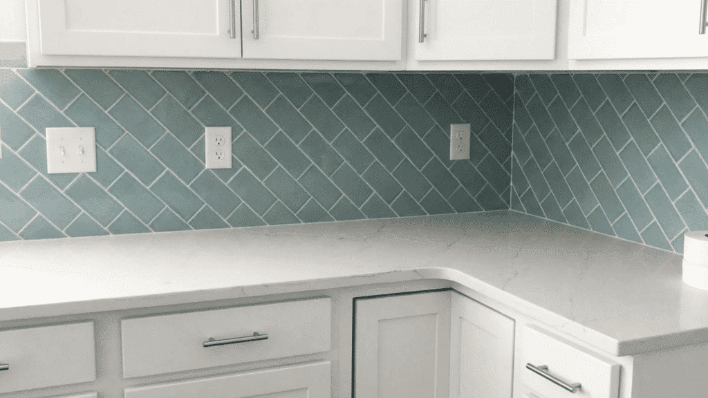 tiles placed at a 45-degree angle for a bold diamond pattern.