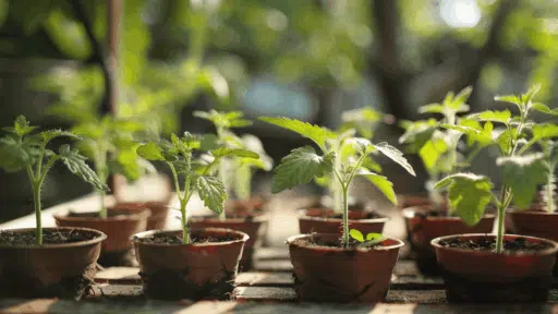 tomato seedlings ready for transplanting with strong stems and green leaves