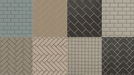 unique subway tile pattern ideas in a collage of 8