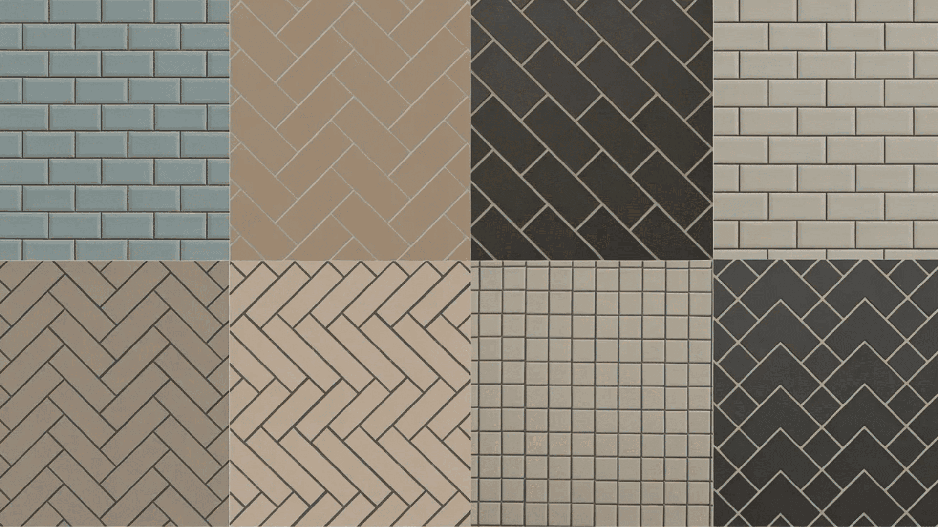 unique subway tile pattern ideas in a collage of 8