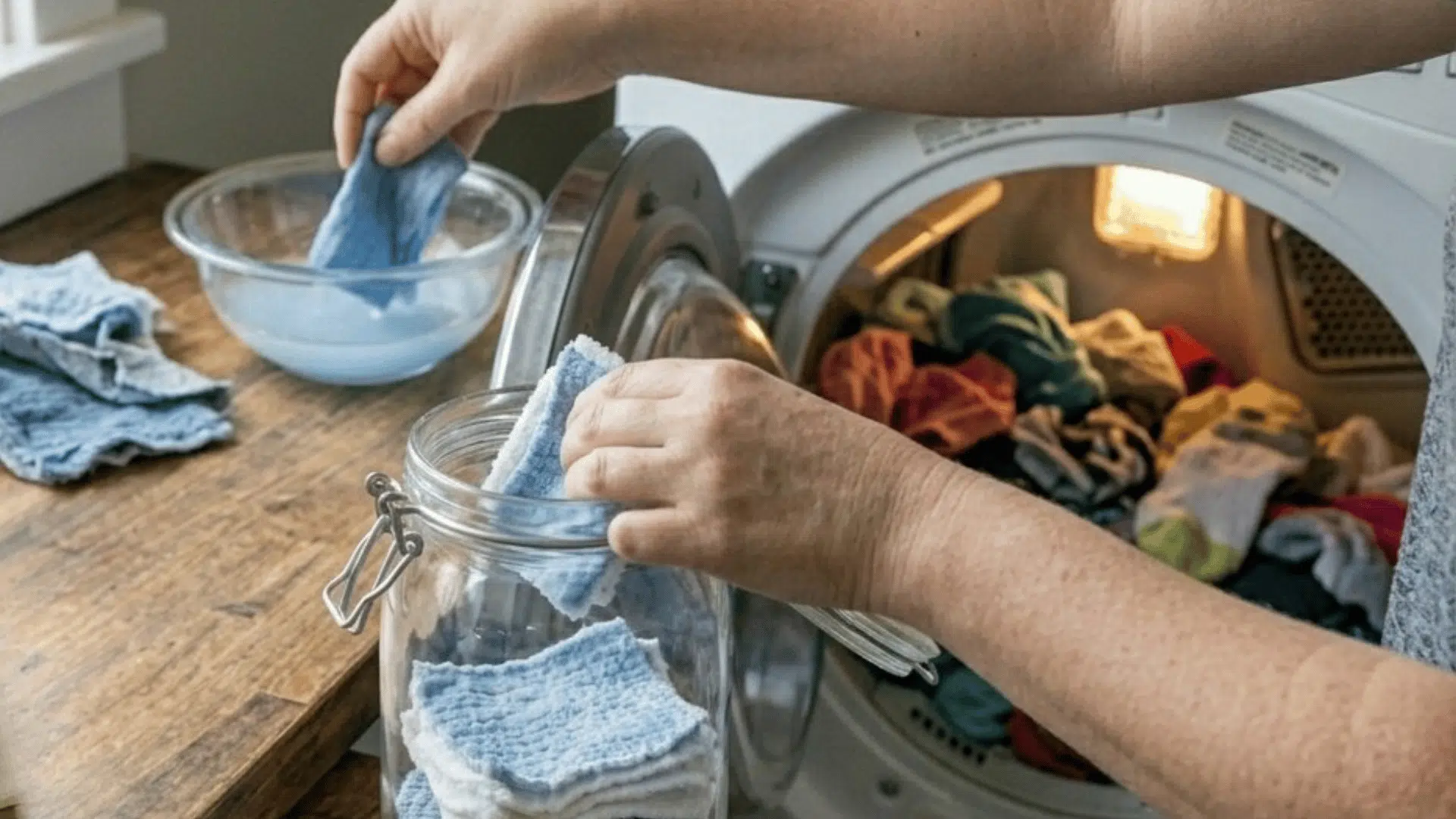 using homemade dryer sheets in a dryer with laundry load.
