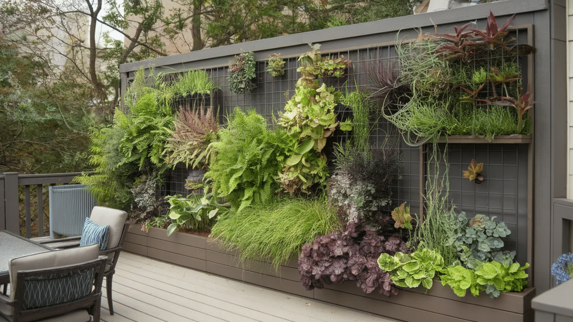 vertical garden, utilizing a wire mesh structure to support a lush display of various plants, perfect for enhancing outdoor spaces