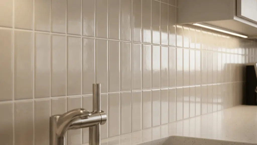 vertically stacked tiles create a clean, tall look for small spaces.
