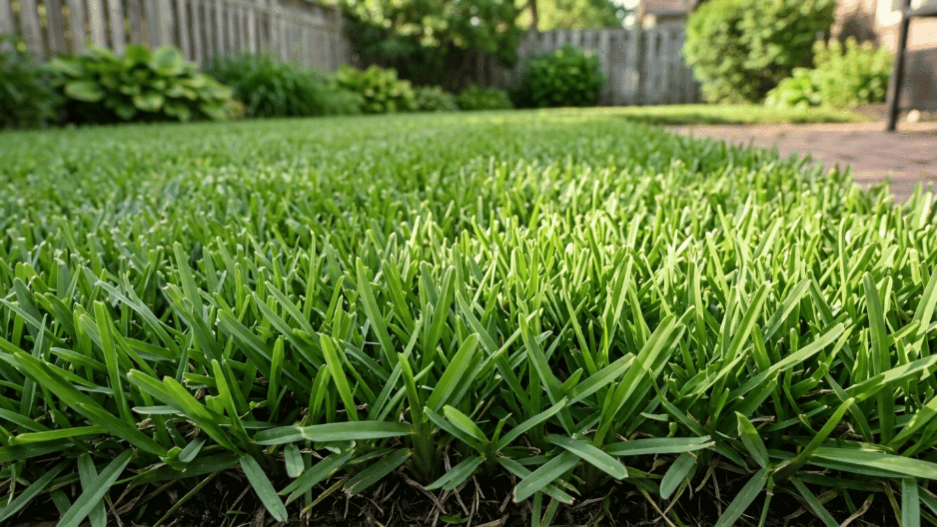 zoysia grass with thick dense texture medium blades and soft green tone forming a compact lawn surface