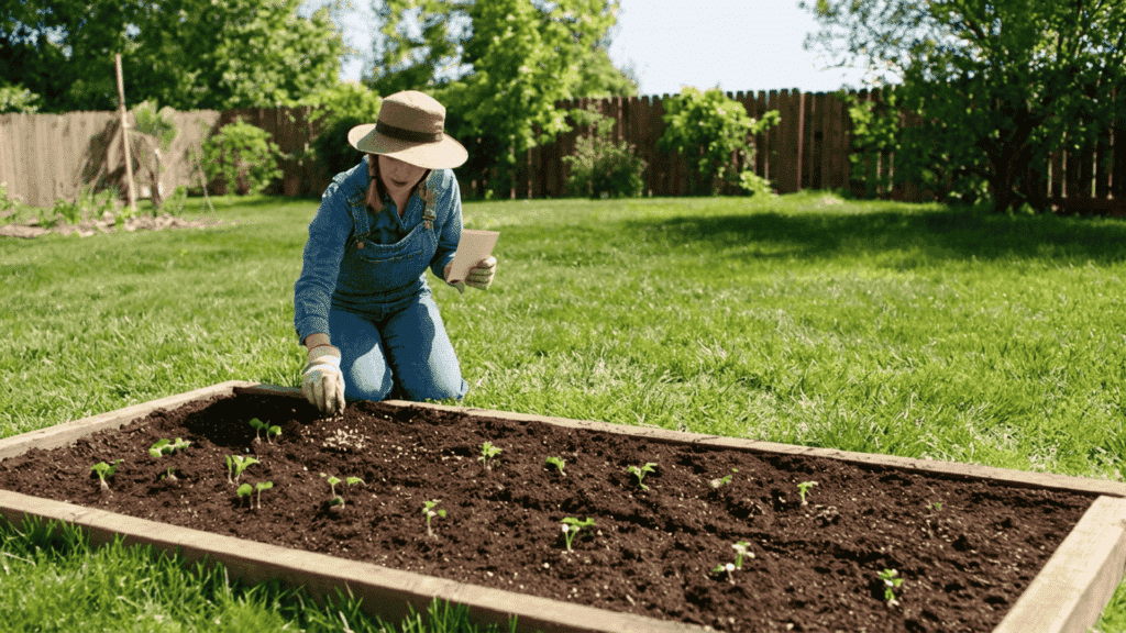 an image of a person planting vegetable seeds in the soil