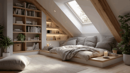 attic bedroom ideas for small stylish space with sloped ceiling and cozy modern design