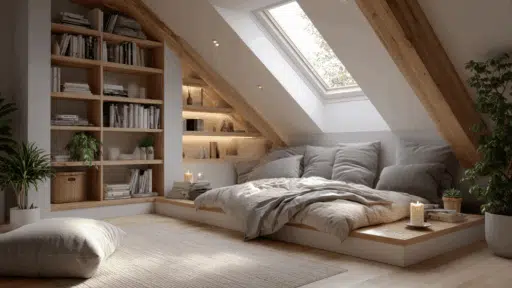attic bedroom ideas for small stylish space with sloped ceiling and cozy modern design