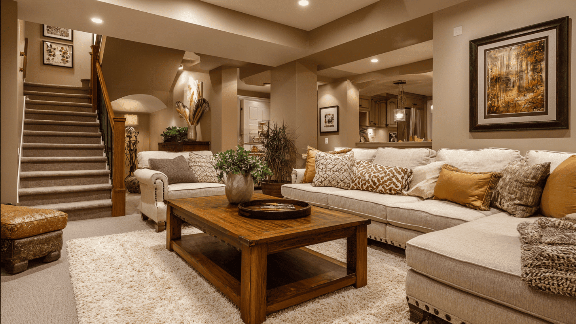 basement decor with wall art plants rugs and cozy personalized design (3)