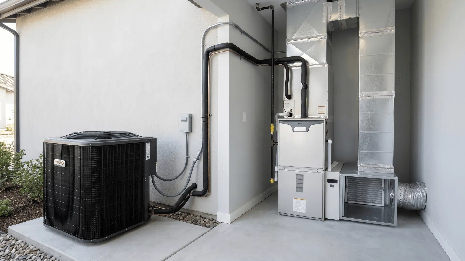 central air conditioning system with outdoor condenser and indoor hvac unit in utility space (2)