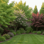 fast growing trees create a greener backyard with colorful shrubs evergreens and manicured lawn landscaping