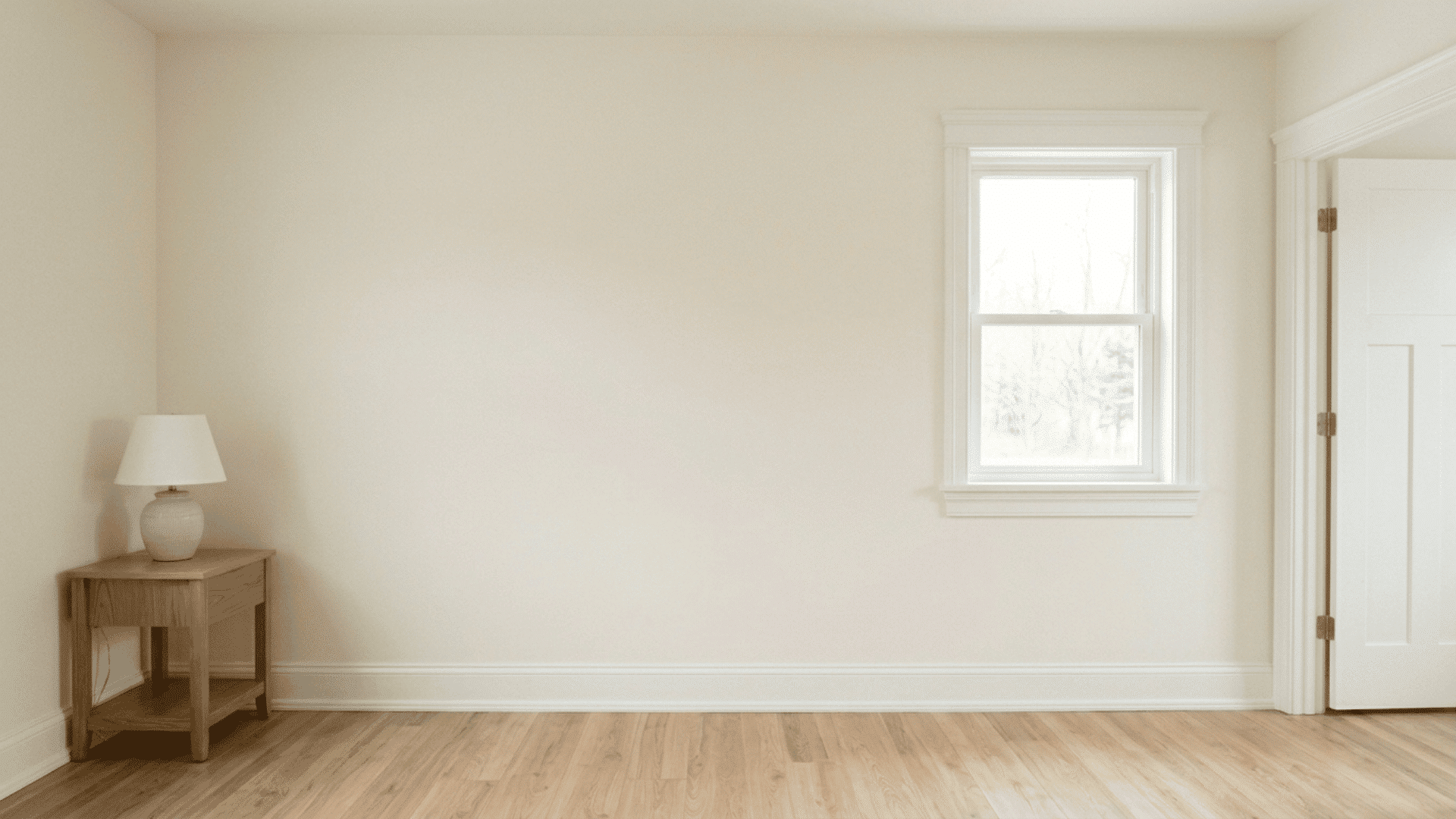 freshly painted room wall in warm white tone with smooth finish and clean edges along the trim