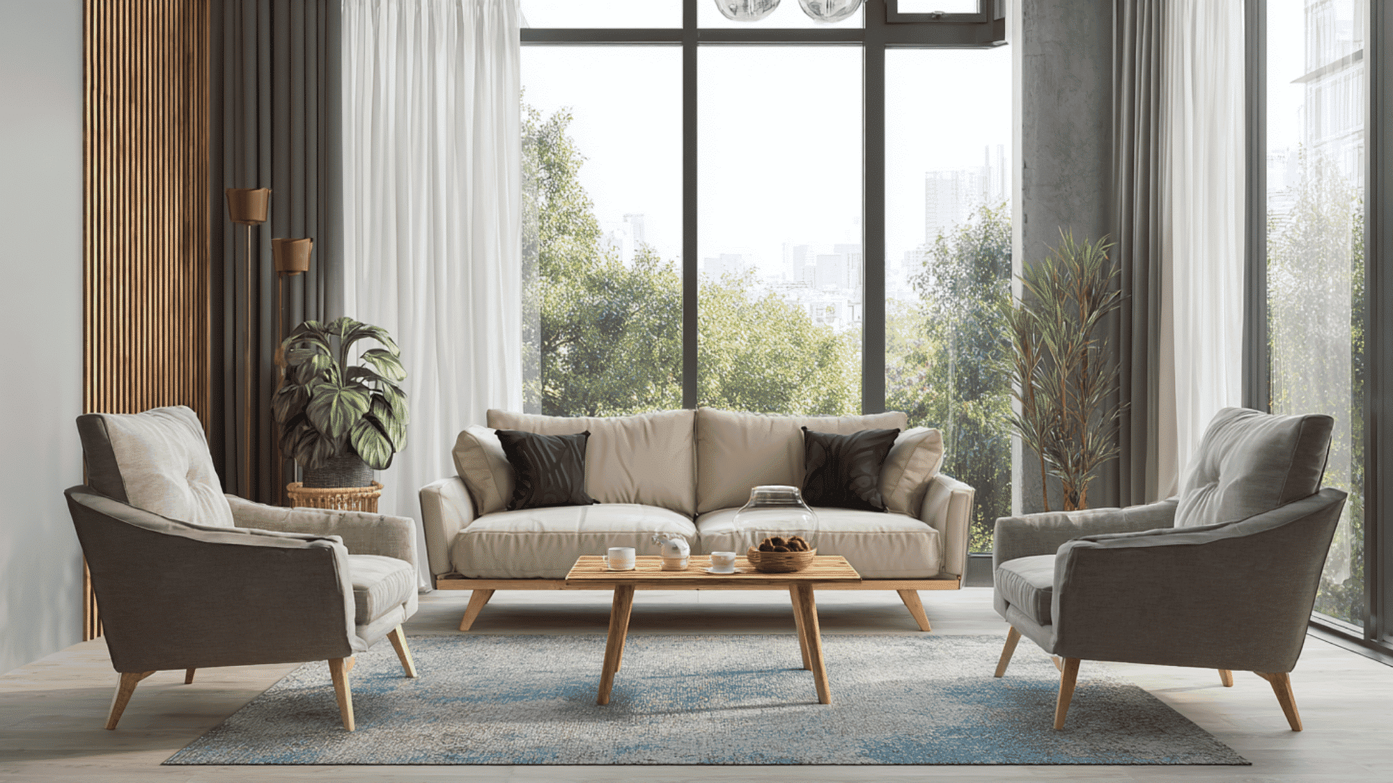 Furniture with exposed legs creating openness in a small living room