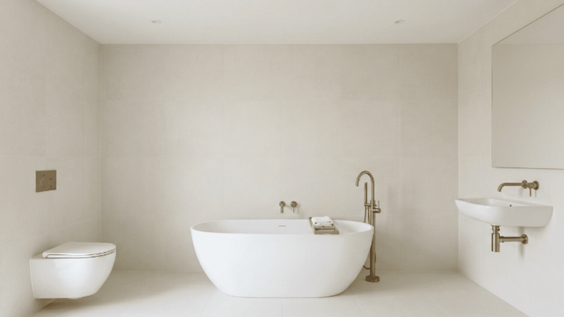 guest bathroom with freestanding tub focal point open space clean layout front view