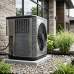 high efficiency outdoor hvac system installed beside a modern home with visible ventilation unit and clean landscaping