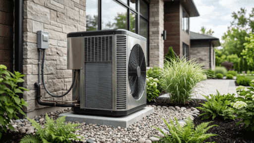 high efficiency outdoor hvac system installed beside a modern home with visible ventilation unit and clean landscaping