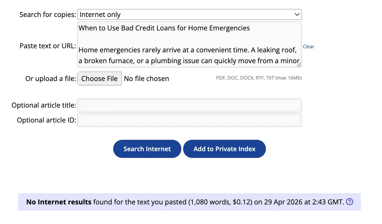 Text search interface with input fields and search results section, featuring upload option and search button