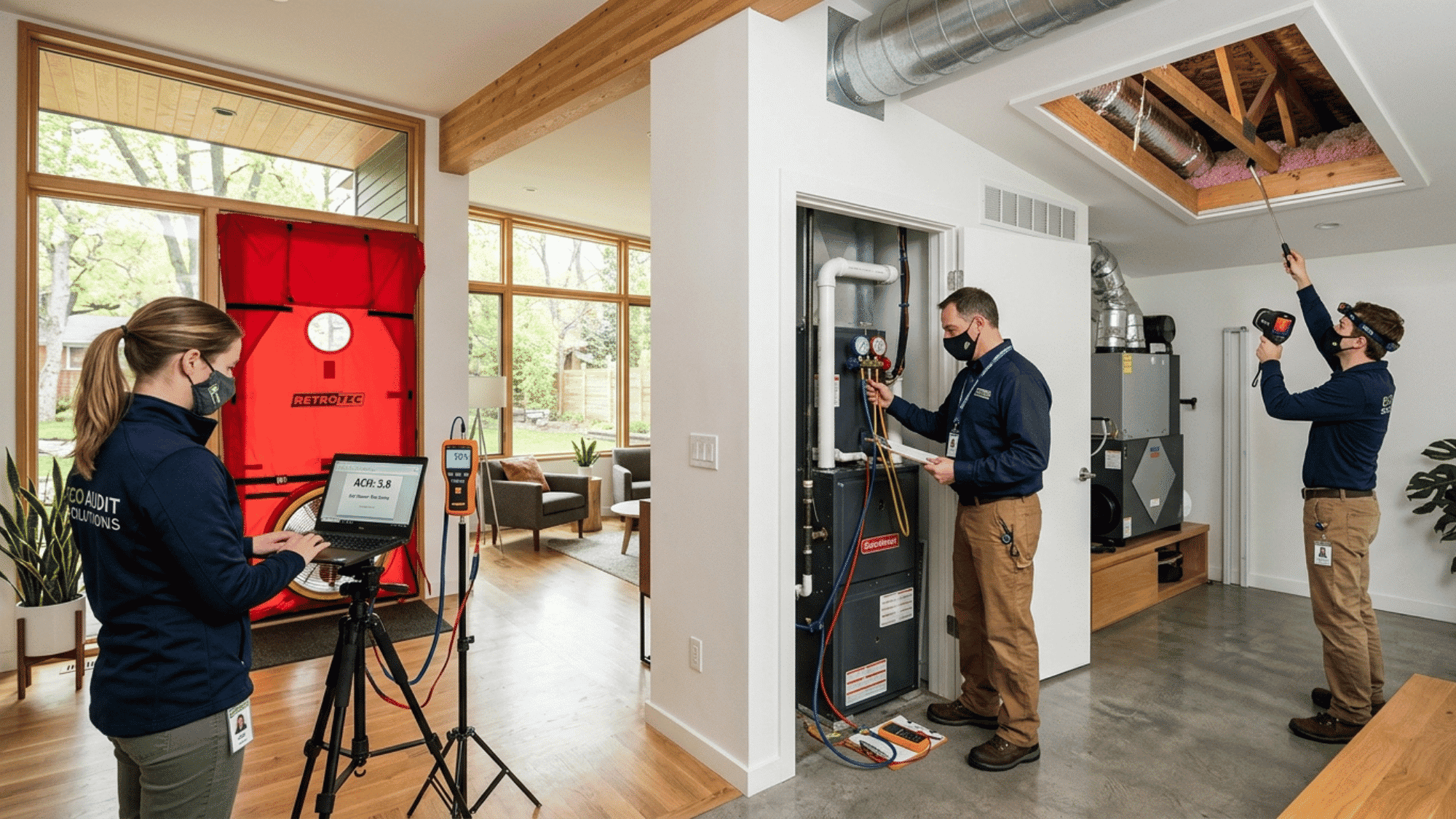 home energy audit with hvac, insulation, and energy efficiency inspection inside house