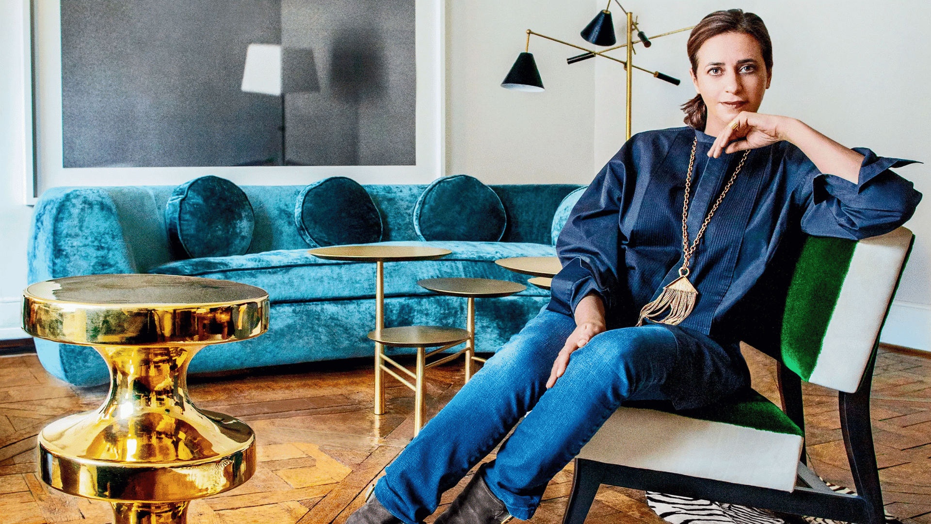 india mahdavi in a colorful interior space showing her bold use of color and artistic design style