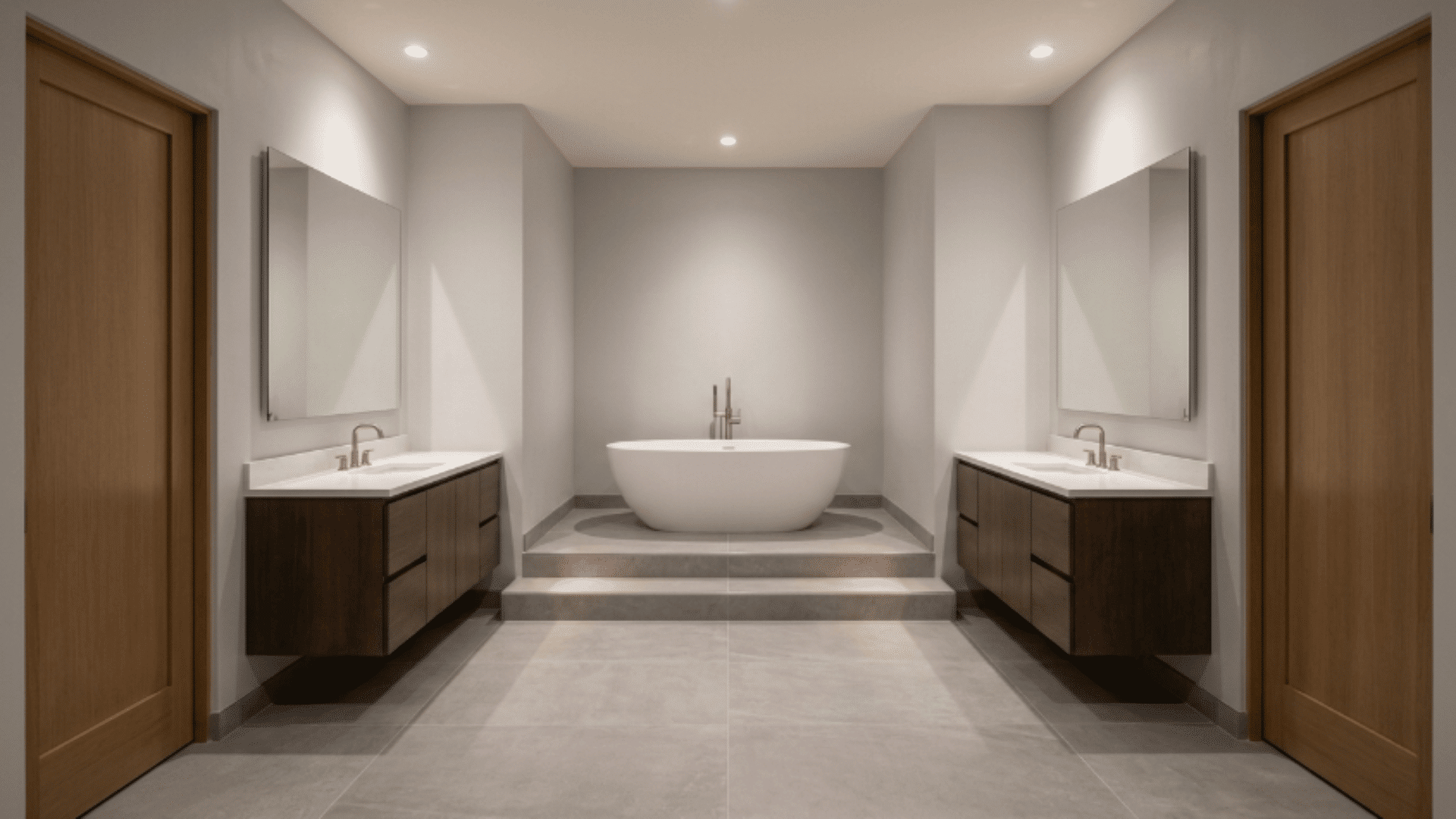 jack and jill bathroom with bath area placed on a raised platform