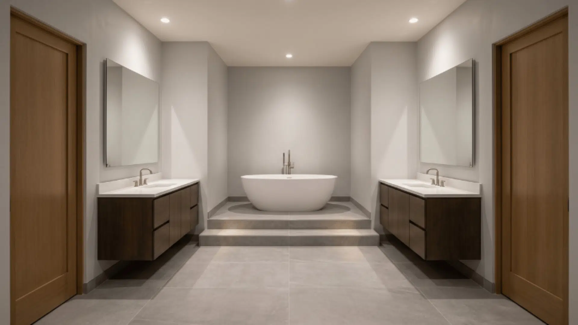 jack and jill bathroom with bath area placed on a raised platform