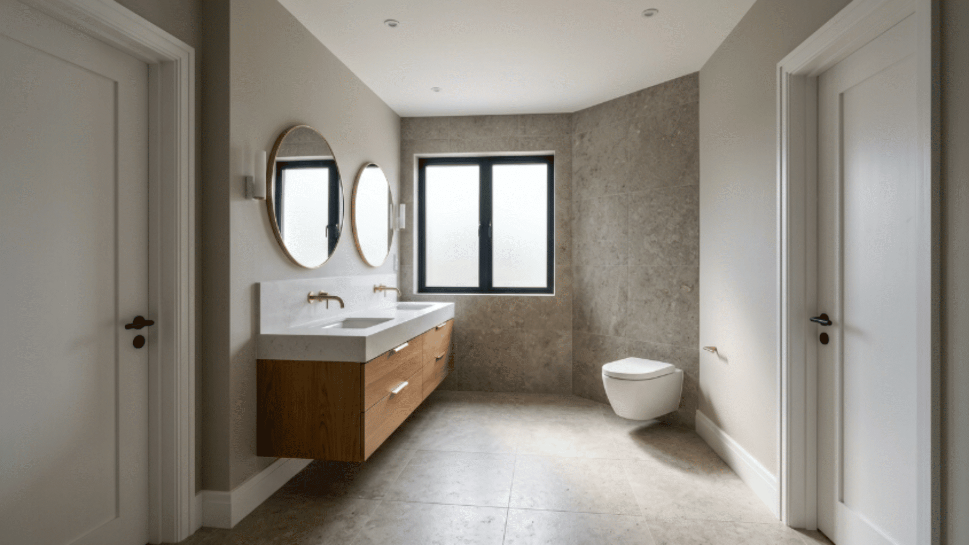 jack and jill bathroom with one angled wall creating a unique layout shape (1)