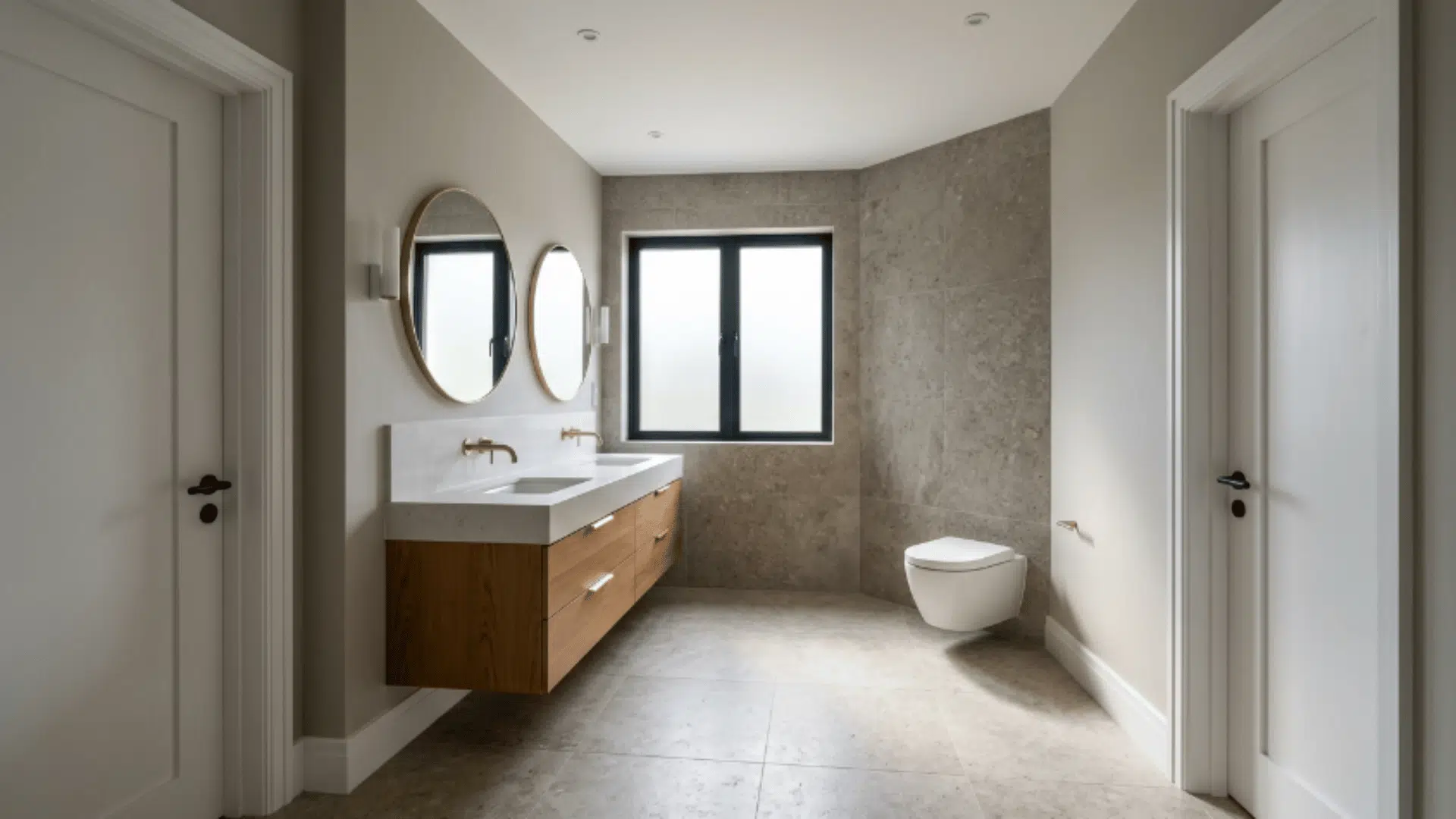 jack and jill bathroom with one angled wall creating a unique layout shape (1)