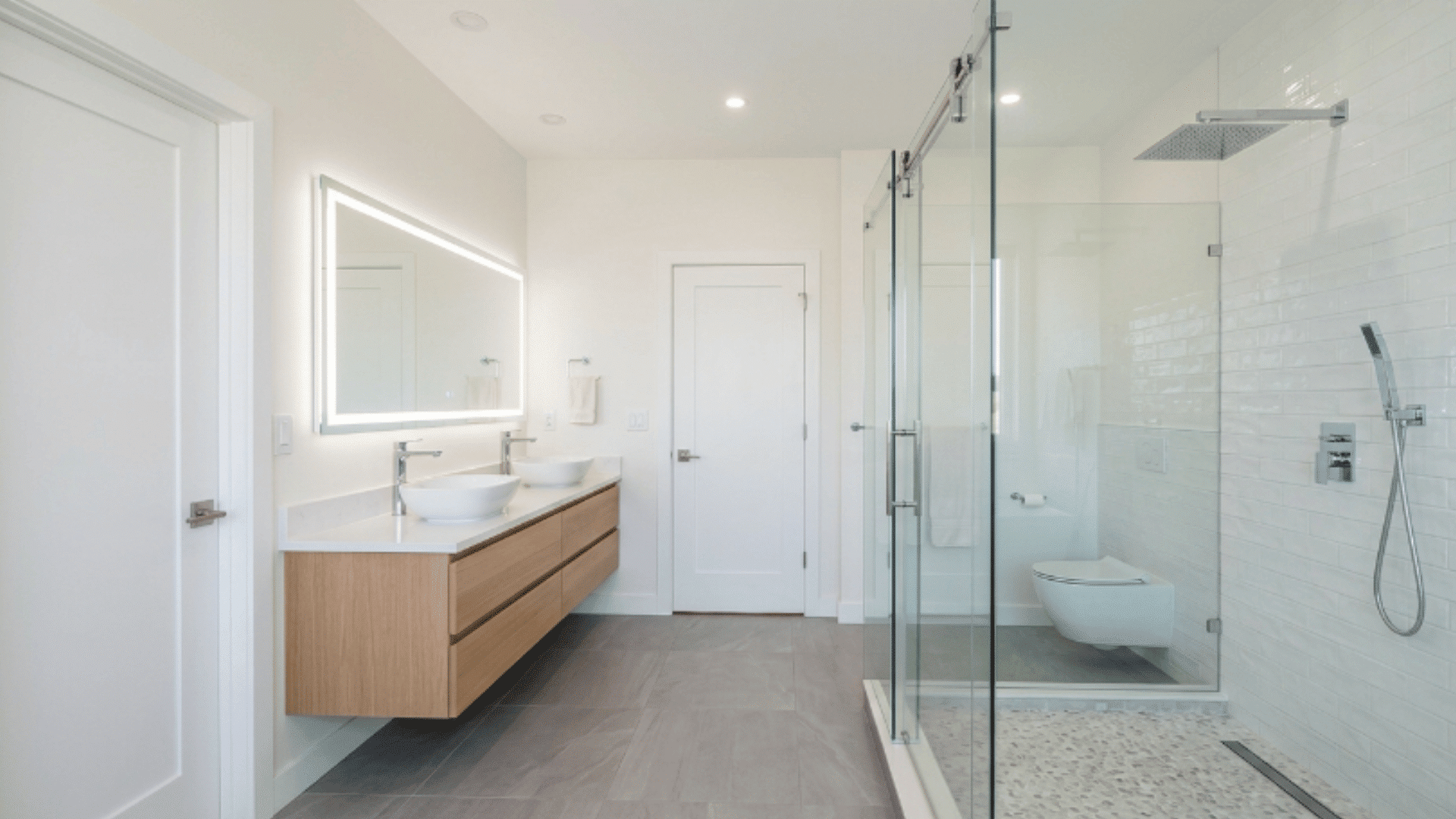 jack and jill bathroom with separate wet and dry zones for better space use