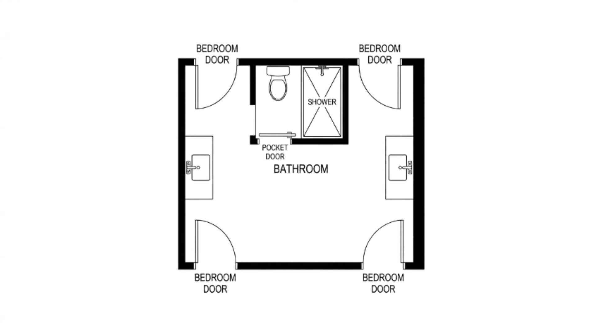 linear split vanity jack and jill bathroom floor plan with enclosed toilet and shower compartment