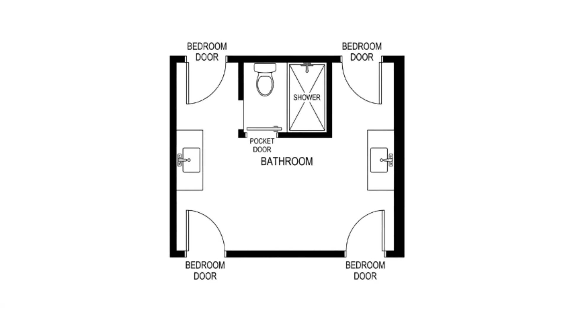 linear split vanity jack and jill bathroom floor plan with enclosed toilet and shower compartment