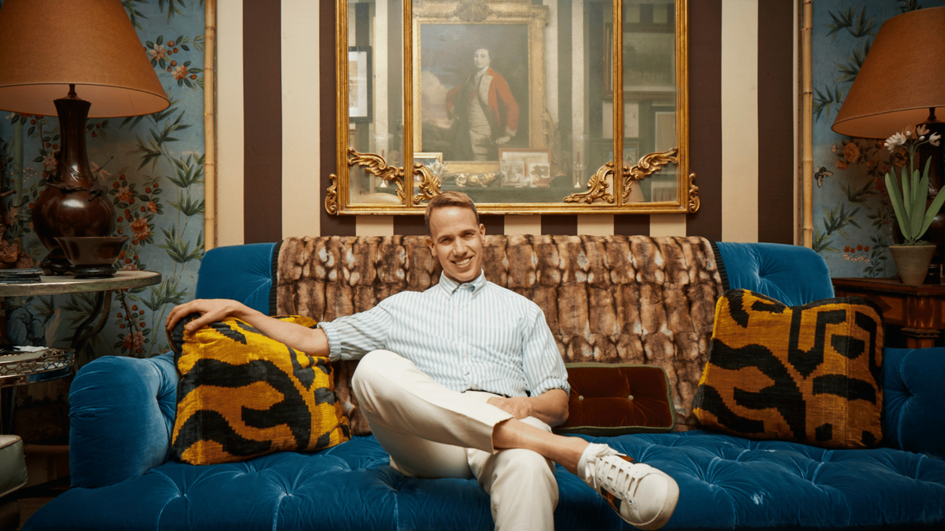 miles redd in a bold interior space using strong colors and patterns to create dramatic design impact