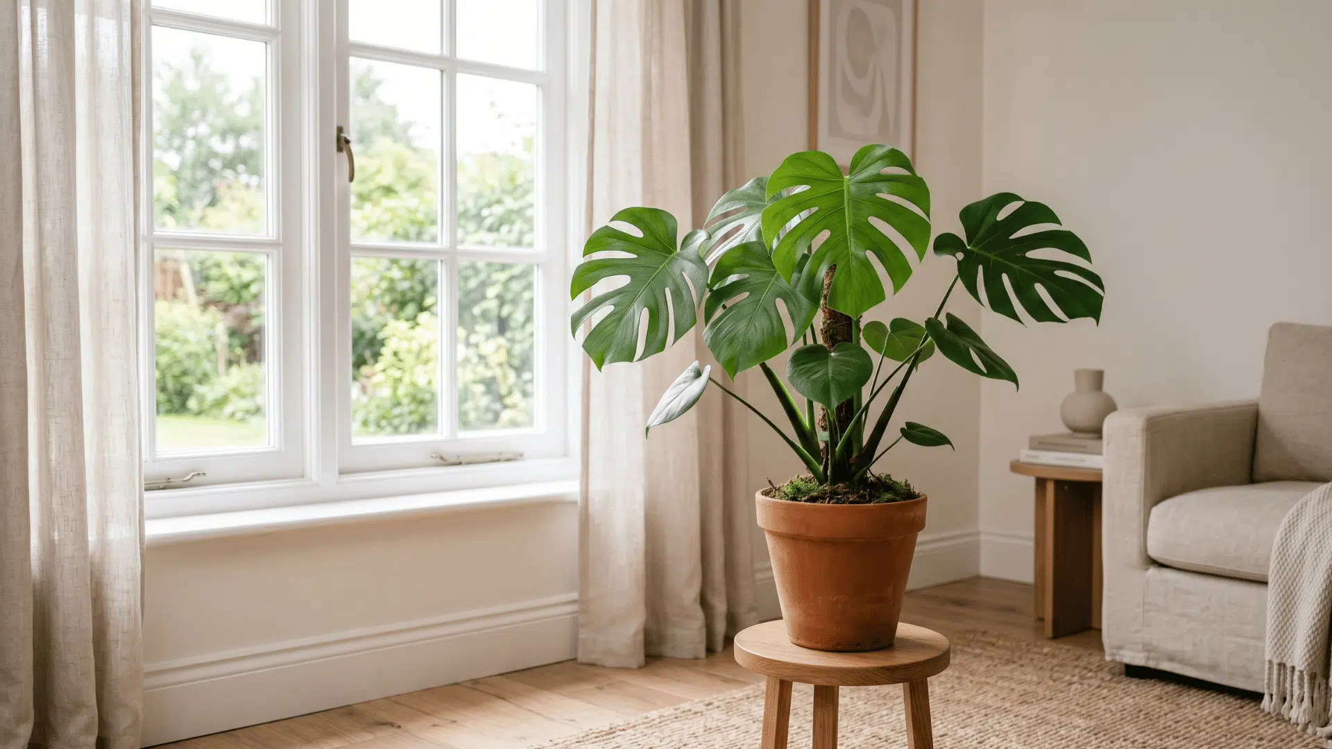monstera plants placed near window showing different light exposure and indoor placement setup