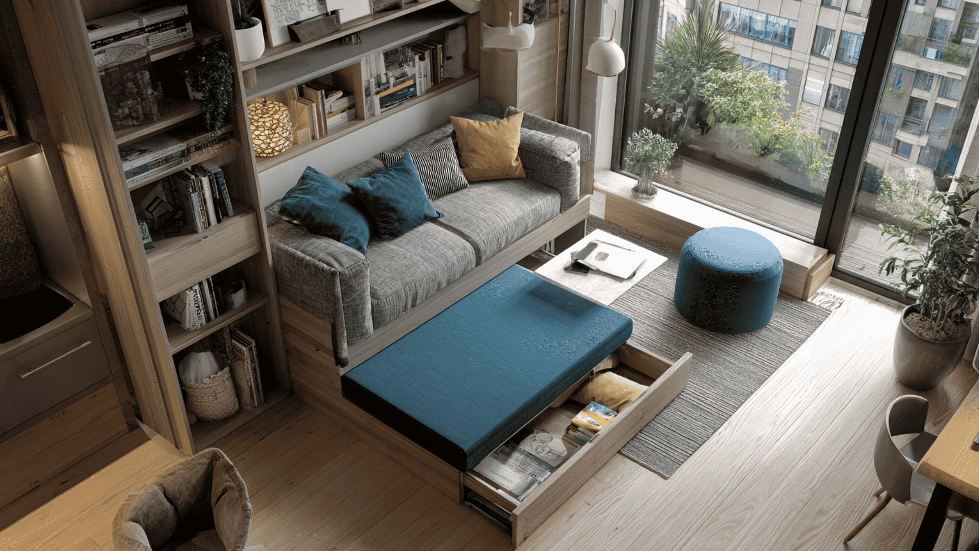 multi-functional furniture in a small living room maximizing space (1)