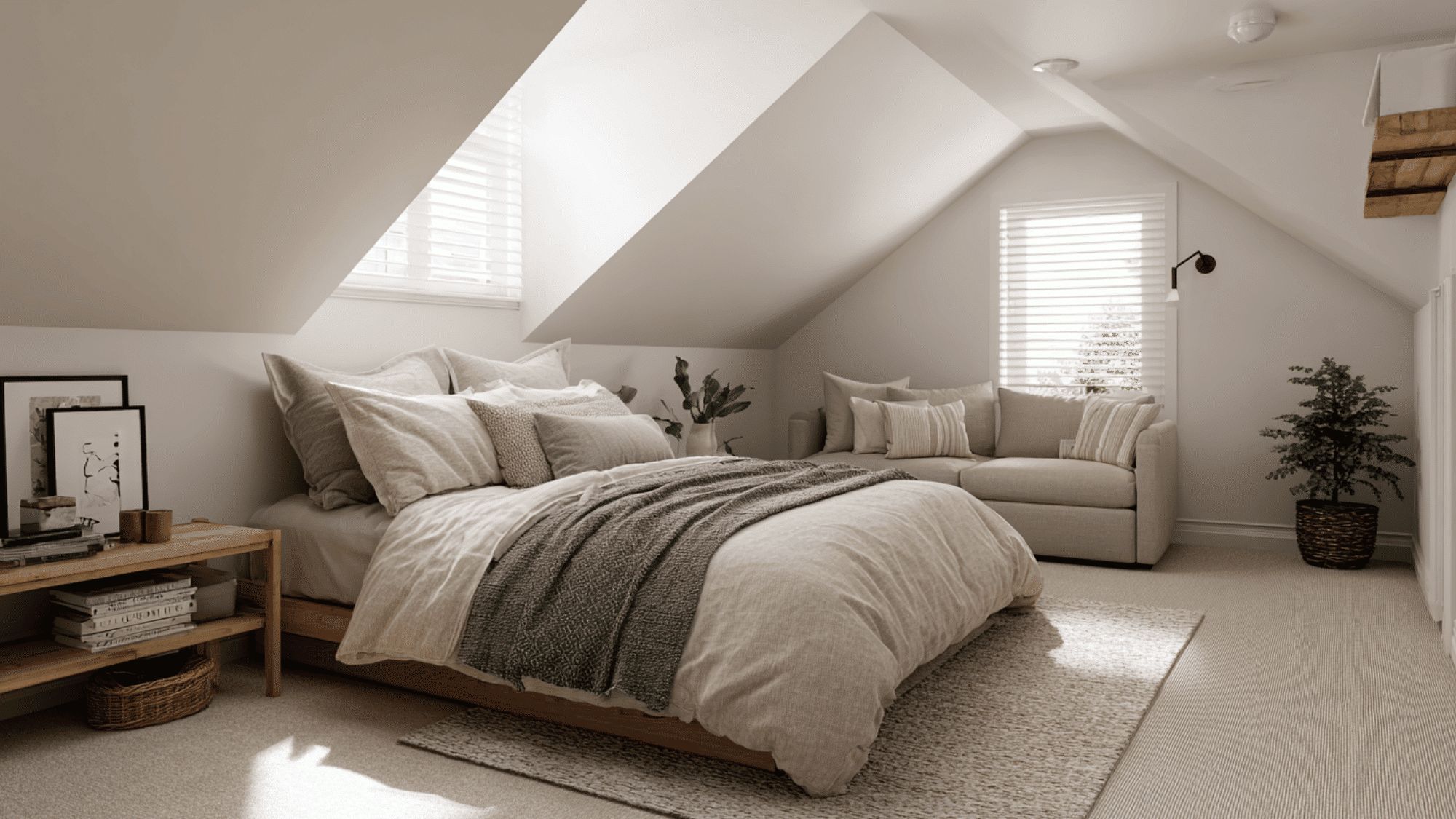 simple attic guest bedroom with neutral design