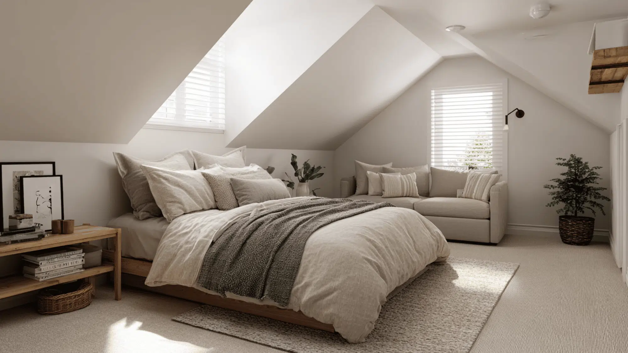 simple attic guest bedroom with neutral design